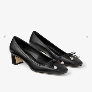 Jimmy Choo Black Elme 45 Heels with Pearl Accents